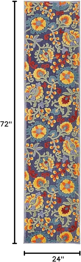 Nourison Home Aloha Navy Multicolor 2' x 6' Area Rug - Easy Clean, Non Shedding, Bed Room, Living Room, Dining Room, Kitchen (6' Runner)