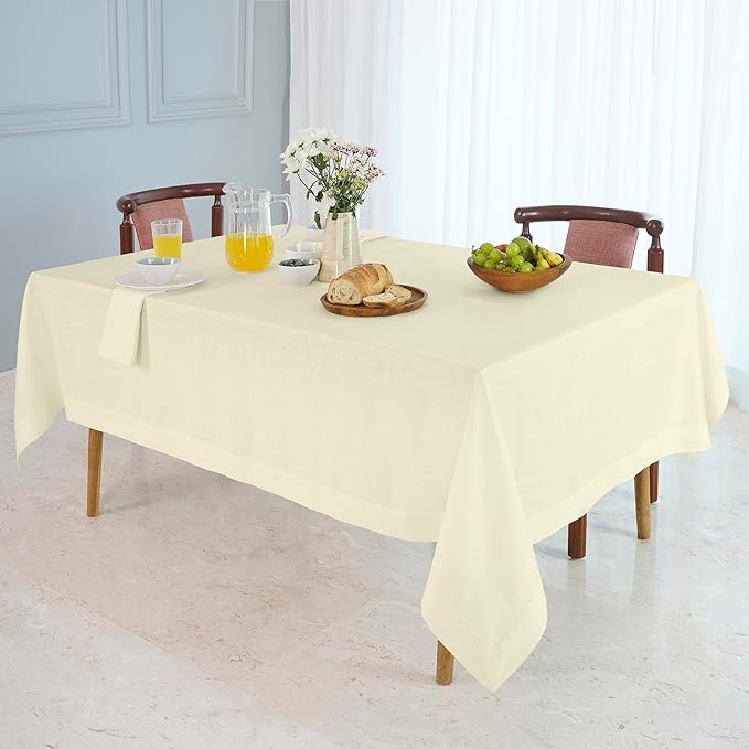 D'Moksha Homes Linen Cream Tablecloth 60 x 132 Inch - 100% Pure Linen Rectangular Tablecloth - Machine Washable Table Cloth for Winter, Holiday, New Year
