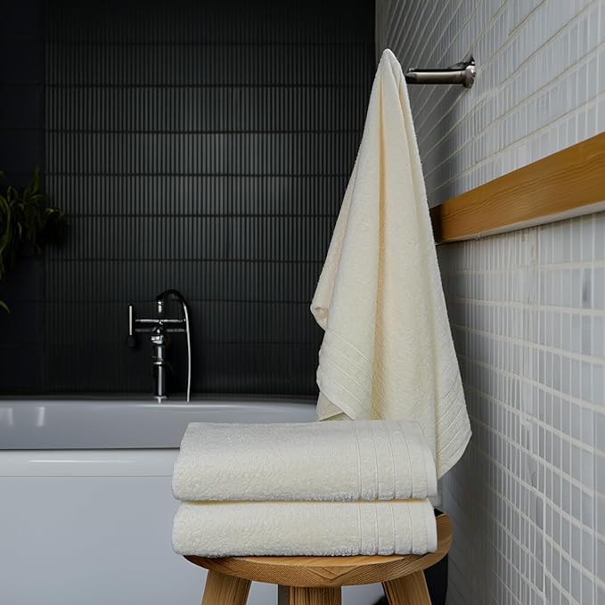Tens Towels Pack of 4 Extra Large Bath Towels 30 x 60 Inches, 100% Cotton, Larger & Lighter Weight, Quicker to Dry, Super Soft and Absorbent, Perfect for Bathroom, Cream