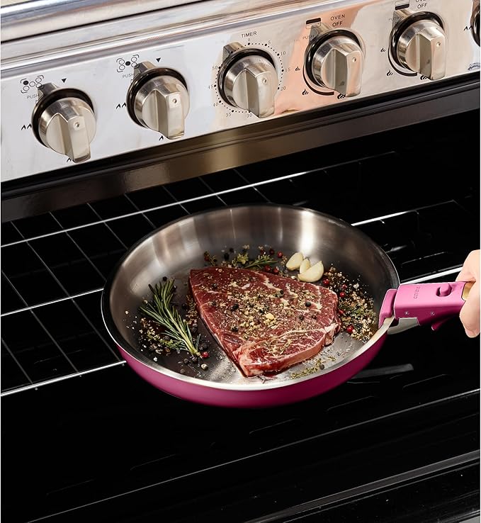 CAROTE 19pcs Tri-Ply Stainless Steel Cookware Set with Detachable Handle, Pots and Pans Set, Induction Kitchen Cooking Sets, RV/Camping Cookware, Outer Ceramic Layer, Oven Safe, Violet Purple