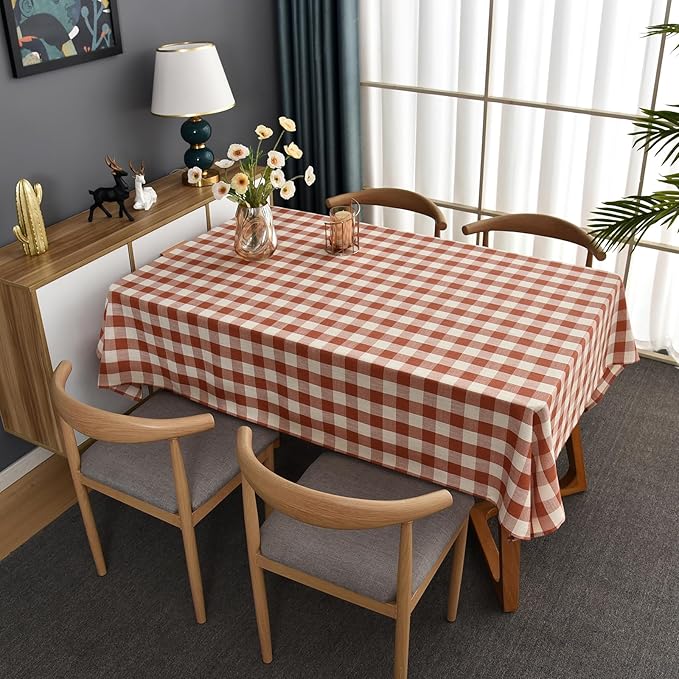 Gingham Table Cloth for Square Tables Orange Checkered Plaid Tablecloth Heavy Duty Cotton Blend Washable & Wrinkle Table Cover for Outdoor Kitchen Dining Picnic Camping (52x52 Inch)