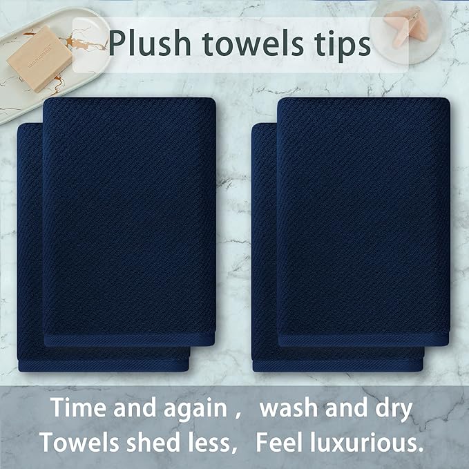 VOOVA & MOVAS Bath Towels, Large 30" x 56" - 100% Cotton | Quick Dry | Light Weight | Thick | Soft | Absorbent, 4PC Luxury Shower Towel Set for Bathroom, Towel Gift Set, Navy Blue