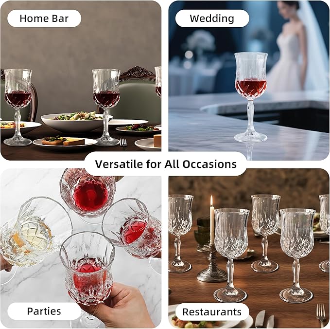 Wine Glasses Set of 12, 7.5Oz Crystal Clear Cordial Glasses with Stem, Vintage Embossed Cordial Glasses, Goblet Glassware for Wine, Whiskey, Liqueur, Perfect for Party, Wedding, Anniversary