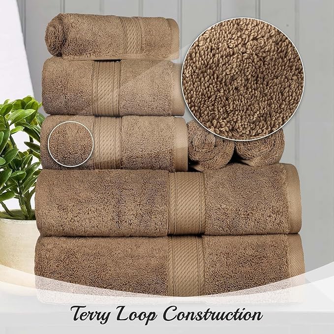 Superior Egyptian Cotton Pile Bath Towel Set of 2, Ultra Soft Luxury Towels, Thick Plush Essentials, Absorbent Heavyweight, Guest Bath, Hotel, Spa, Home Bathroom, Shower Basics, Latte