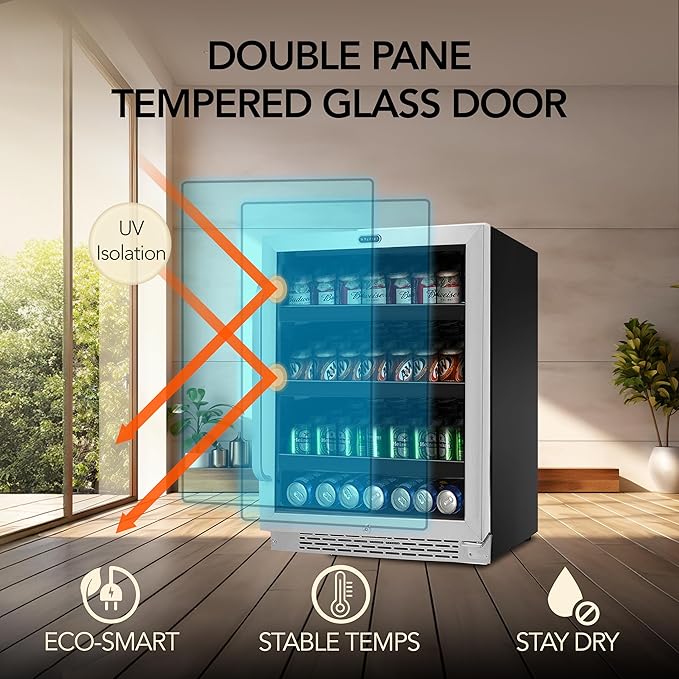 Whynter 180 BBR-148SB Built-in 182 Can Undercounter Beverage Refrigerator with Reversible Door, Digital Control and Lock, 5.1 Cubic Feet, Stainless Steel