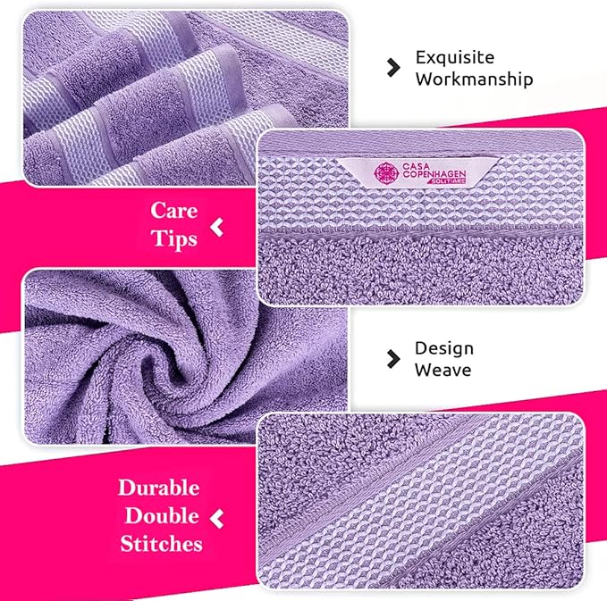 CASA COPENHAGEN Solitaire Designed in Denmark 600 GSM Hotel & Spa Decorative Kitchen & Bathroom Egyptian Cotton 6 Piece Towel Set, Includes 2 Bath Towels 2 Hand Towels 2 Washcloths – Purple Rose