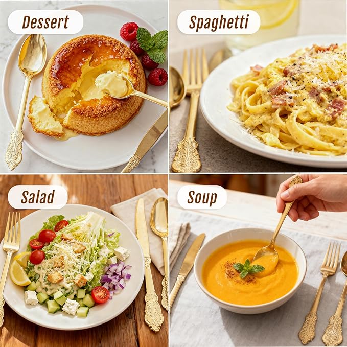 WDF 300 Pieces Gold Plastic Silverware Disposable - Heavy Duty Christmas Plastic Cutlery - Gold Silverware Sets Includes 100 Forks, 100 Spoons, 100 Knives