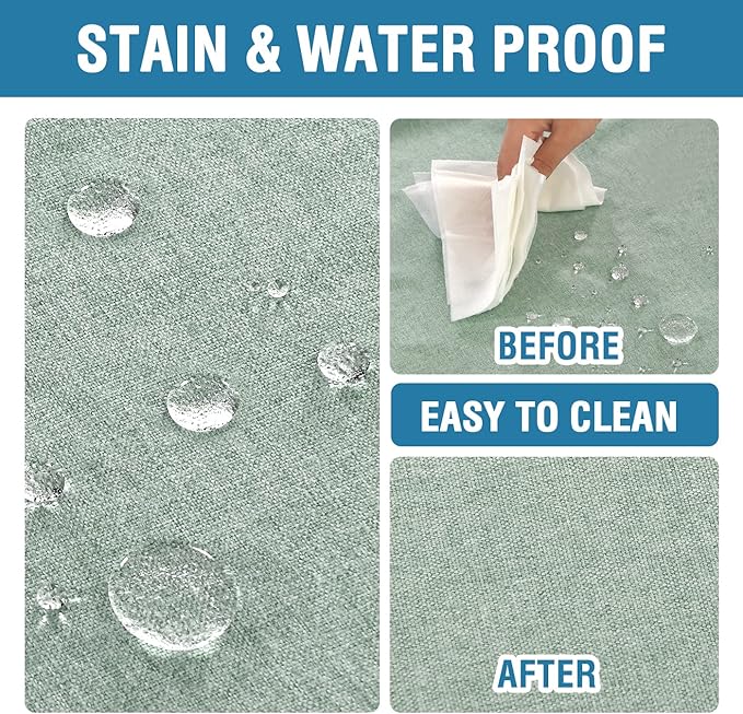 H.VERSAILTEX Linen Textured Tablecloth 54 x 80 Waterproof Decorative Table Cloth Spill-Proof Linen Look Cover for Party Table Extra Soft and Thick Fabric Wrinkle Free, Heather Sage