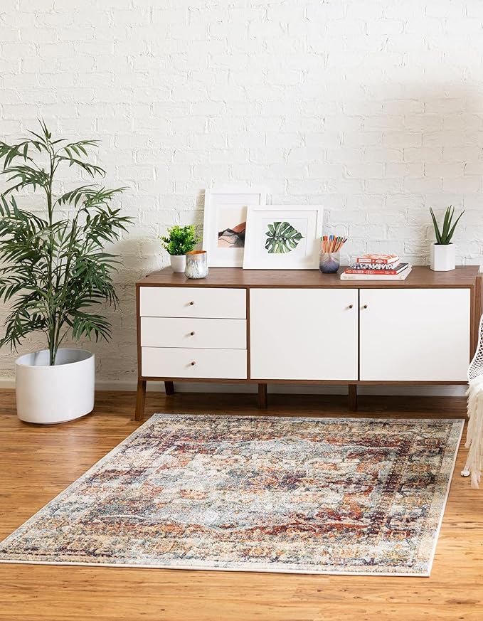 Unique Loom Isabella Collection Area Rug - Adjani (4' 1" Square, Ivory/ Beige)