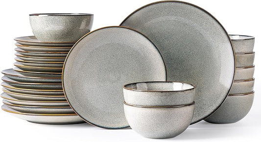 GBHOME Ceramic Dinnerware Sets for 8, 24 Pieces Stoneware Plates and Bowls Sets, Reactive Glaze Dishes -Scratch Resistant, Dishwasher&Microwave Safe
