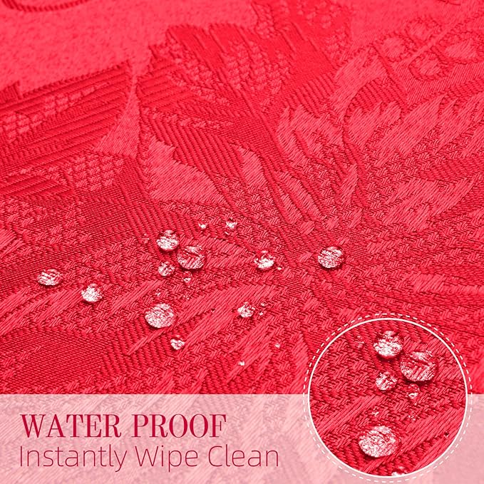 Cloth Place Mats Set of 8–Reusable Rectangular Waterproof Fabric Polyester Washable Wipeable Heat Resistant jacquard floral flowers for Kitchen Dining Dinner Wedding Table(Dark Red/13x19 Inch)