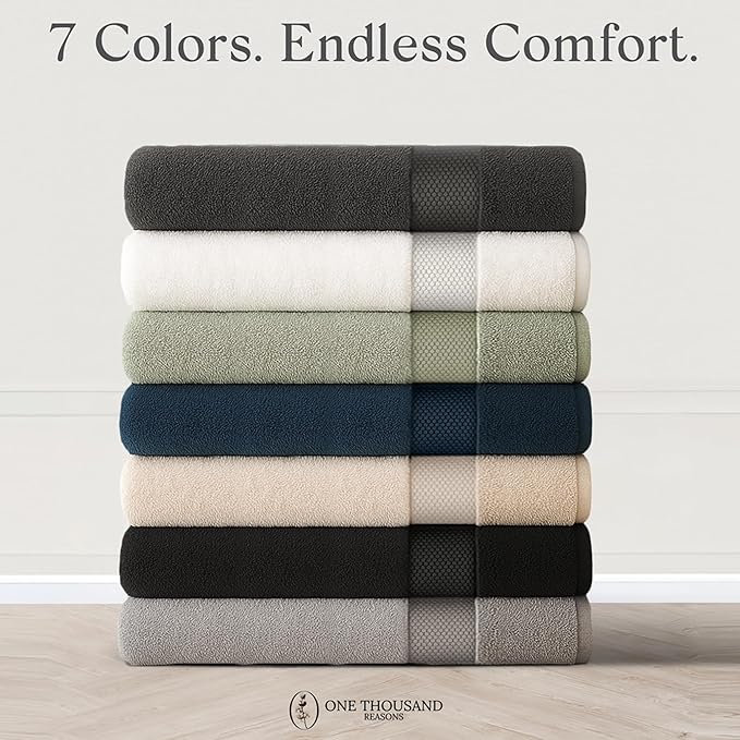 Premium Staple Cotton Bathroom Towel Set - White 600 GSM 6-Piece Luxury Bath Towel Set 1 Stripe - 2 Bath Towels, 2 Hand Towels & 2 Washclothes Set - High Absorbent & Quick Dry for Gym, Spa, Hotel