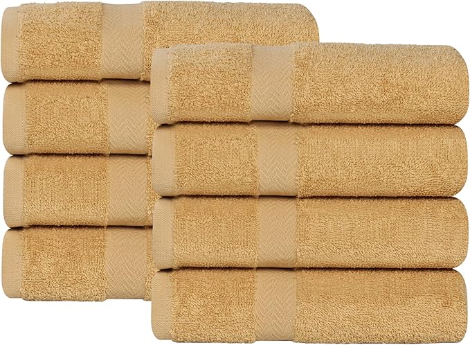 Superior 8-Piece Cotton Hand Towel Set, Small Towels for Fast Dry, Home Essentials, Bathroom Decor, Face, Body, Spa, Resort, Gym, Lightweight, Soft, House Accessories, Franklin Collection, Gold