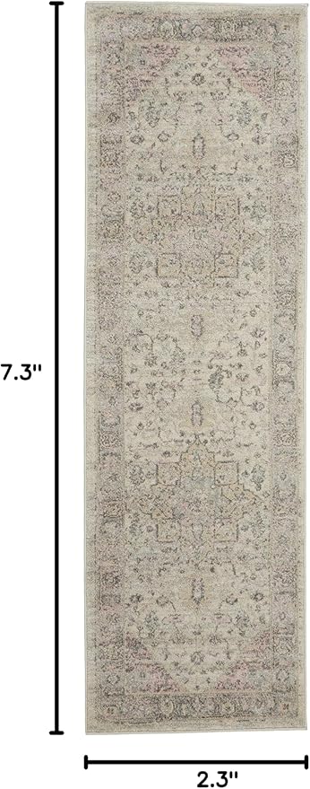 Nourison Home Tranquil Traditional Ivory/Pink 2'3" x 7'3" Area -Rug, Easy Clean, Non Shedding, Bed Room, Living Room, Dining Room, Kitchen (2x7)