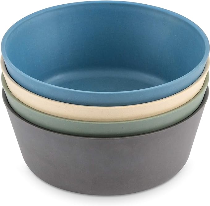 WeeSprout Bamboo Kids Bowls, Set of Four 10 oz Kid-Sized Bamboo Bowls, Dishwasher Safe Kid Bowls (Blue, Green, Gray, & Beige)