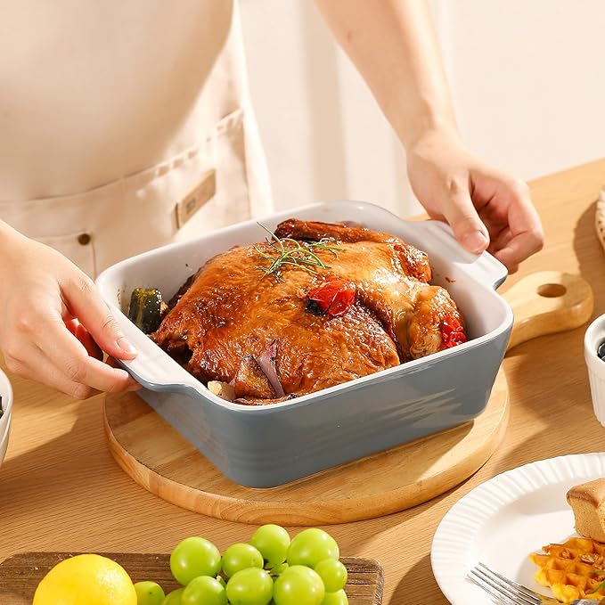 DOWAN 8x8 Baking dish, Square Baking Pan, Ceramic Casserole Dishes for Oven, Cake Pan with Handle, for Brownie, Lasagna, Casserole, 2 Quart, Home Gift, Airy Blue