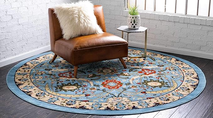 Unique Loom Espahan Collection Area Rug - Cape Cod (8'Round, Blue/ Black)