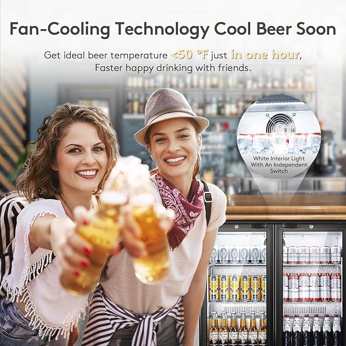 BODEGA BODEGACOOLER Commercial Bar Refrigerator with 2 Glass Door,7.4 Cu.Ft Beverage Refrigerator Cooler,Large Display Bar Cooler Fridge,Adjustable Shelves,Hold Beer,Soda Drinks,Wine