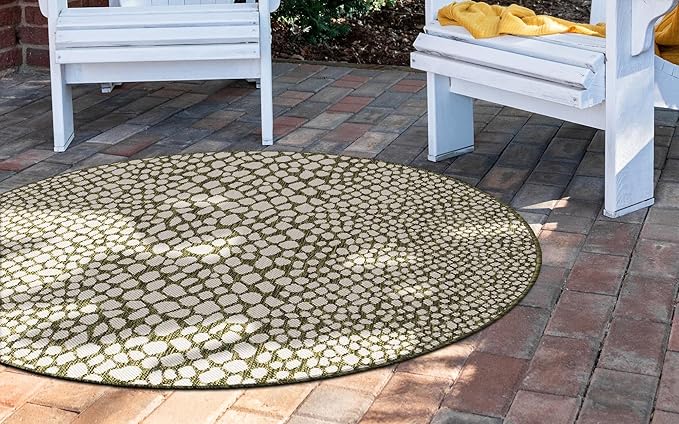 Unique Loom Jill Zarin Outdoor Collection Area Rug - Cape Town (13' Round, Green/ Ivory)