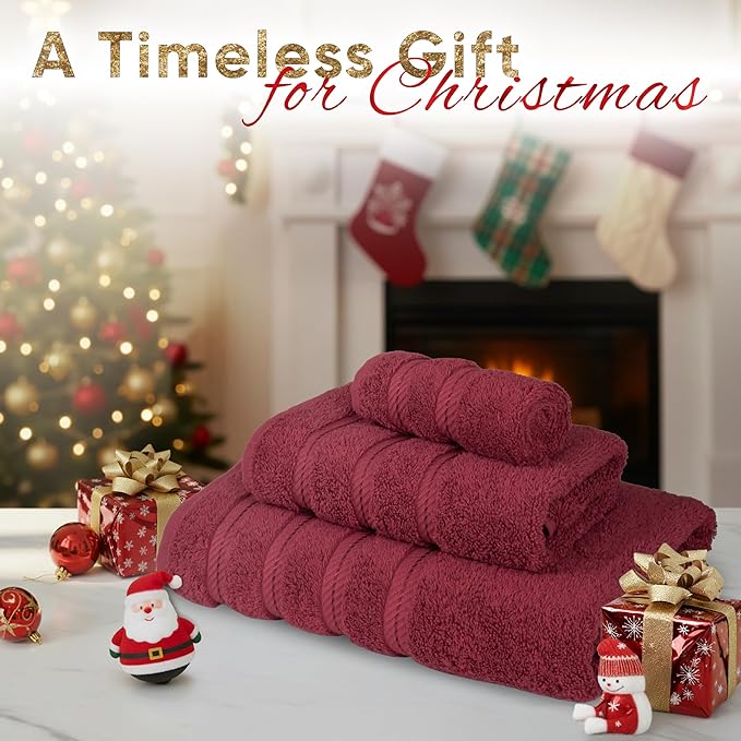 American Soft Linen Premium 3 Piece Towel Set, 1 Bath Towel 1 Hand Towel 1 Washcloth, 600 GSM 100% Cotton Turkish Towels for Bathroom, Bordeaux Red Towel Set