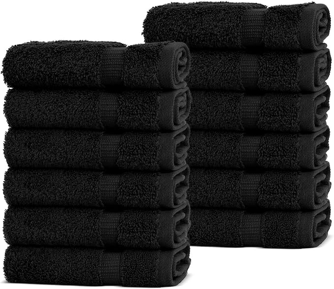 Chakir Turkish Linens |Hotel & Spa Quality 100% Cotton Premium Turkish Towels | Soft & Absorbent (12-Piece Washcloths, Black)