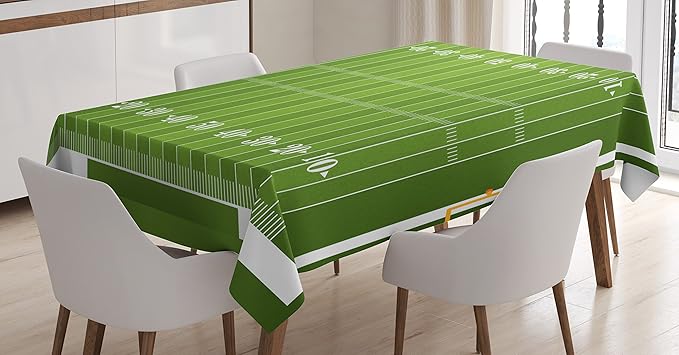 Ambesonne Football Tablecloth, Sports Field in Green Gridiron Yard Competitive Games College Teamwork Print, Rectangular Table Cover for Dining Room Kitchen Decor, 52" X 70", White and Green