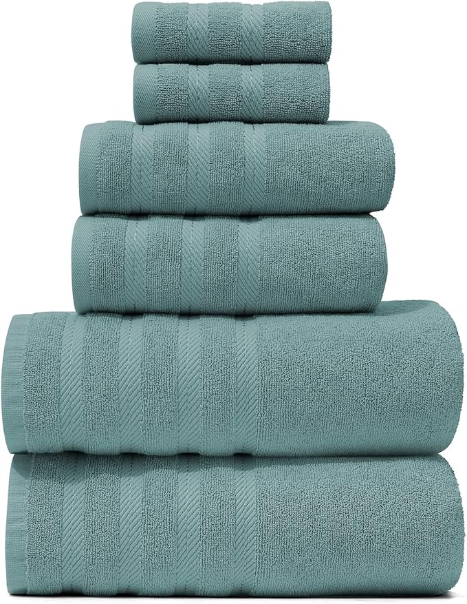 Hearth & Harbor Bath Towels for Bathroom - 100% Ring Spun Cotton Luxury Bathroom Towels - Soft & Highly Absorbent Bath Towels Set, 6 Piece Set, Teal