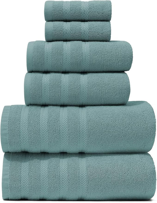 Hearth & Harbor Bath Towels for Bathroom - 100% Ring Spun Cotton Luxury Bathroom Towels - Soft & Highly Absorbent Bath Towels Set, 6 Piece Set, Teal