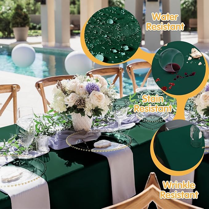 BRILLMAX 6 Pack Hunter Green Tablecloths for 6 Foot Rectangle Tables 90 x 132 Inch - 6ft Rectangular Bulk Linen Polyester Fabric Washable Cloth Cover for Wedding Reception Banquet Birthday Party
