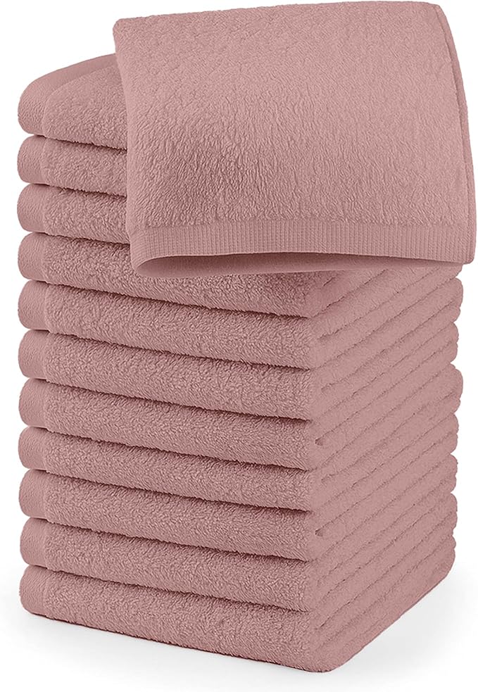 RIVERSIDE 12 Pack Washcloths - 12x12 Inches, 400 GSM, 100% Ring-Spun Cotton - Soft, Absorbent & Durable Face and Body Towels - for Bathroom, Spa, Gym, Makeup Removal & Everyday Use - Dusty Rose