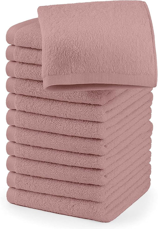 RIVERSIDE 12 Pack Washcloths - 12x12 Inches, 400 GSM, 100% Ring-Spun Cotton - Soft, Absorbent & Durable Face and Body Towels - for Bathroom, Spa, Gym, Makeup Removal & Everyday Use - Dusty Rose