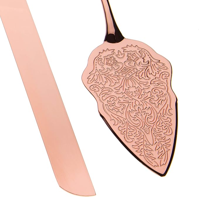 Ella Celebration Cake Knife & Server Set, Rose Gold Cake Cutting Sets for Wedding, Anniversary, Vintage Filigree Party Supplies Decor (Rose Gold)