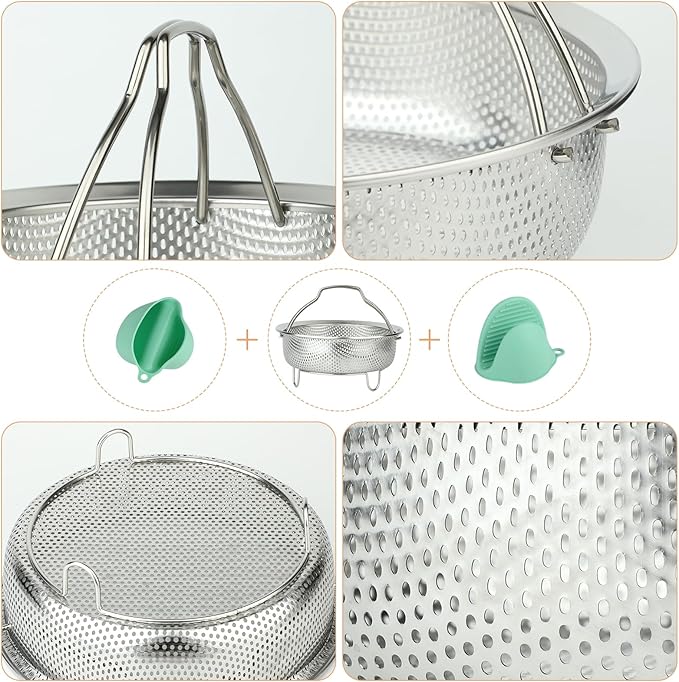 Vegetable Steamer Basket - Stainless Steel Pot Insert for Dumpling, Food Steamers & Cooking | Universal Fit for Most Pots (3 Qt)