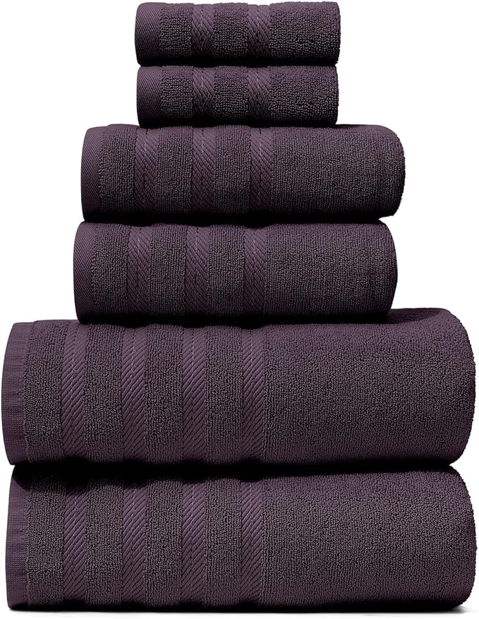 Hearth & Harbor Bath Towels for Bathroom - 100% Ring Spun Cotton Luxury Bathroom Towels - Soft & Highly Absorbent Bath Towels Set, 6 Piece Set, Purple