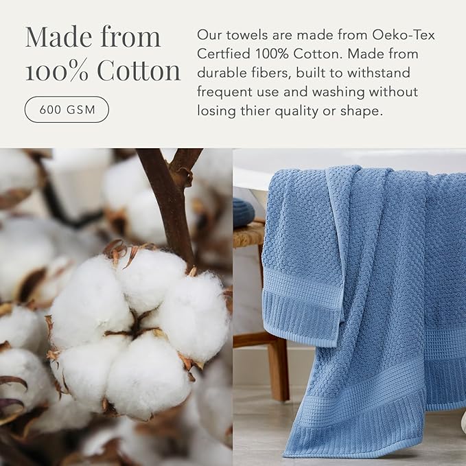 NY Loft 100% Cotton 2 Pack Bath Sheet Towel Set | Absorbent Quick-Dry Oversize Bath Towels | Textured and Durable Cotton | Blue Shadow