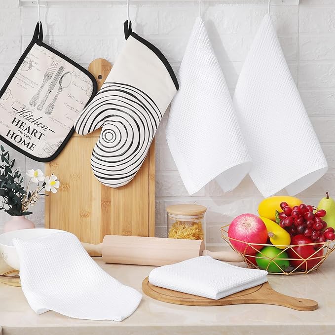 Homaxy 100% Cotton Waffle Weave Kitchen Dish Cloths, Ultra Soft Absorbent Quick Drying Dish Towels, 12 x 12 Inches, 18-Pack, White