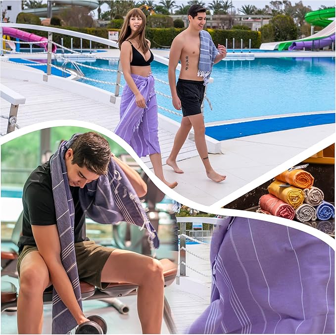 Turkish Beach Towel, Prewashed, 100% Cotton, Soft, Absorbent, Quick Dry, Sand Free Large Oversize Beach Towels for Bathroom Camping Yoga Gym Pool Travel Size 39x71 Inches (Lilac)
