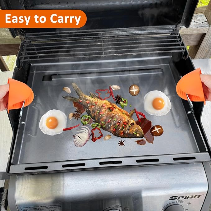 Full-Size Griddle Inserts with Handles for Weber Spirit 200 Spirit II 200 Series Grills Flat Top Cooking Pan Replacement Part for Weber Spirit I & II E-210 E-220 S-210 S-220 Series