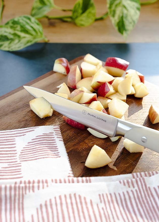 DURA LIVING 2-Piece Kitchen Knife Set – Ultra Sharp Precision German Stainless Steel Blades, 5” Utility & 3.5” Paring Knife with Ergonomic Handles, Multipurpose for Slicing & Peeling, Cream Handle