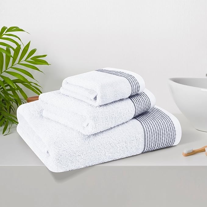 Belizzi Home Ultra Soft 3 Pack Cotton Towel Set, Contains a Bath Towel 28x55 inch, a Hand Towel 16x24 inch & a Wash Coth 12x12 inch, Ideal Everyday use, Compact & Lightweight - White