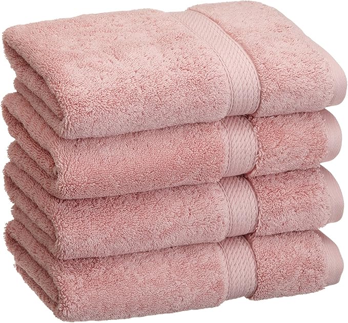 Superior Egyptian Cotton Pile Hand Towel Set of 4, Ultra Soft Luxury Towels, Thick Plush Essentials, Absorbent Heavyweight, Guest Bath, Hotel, Spa, Home Bathroom, Shower Basics, Tea Rose