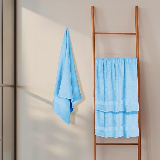 GLAMBURG Premium Cotton 4 Pack Bath Towel Set - 100% Pure Cotton - 4 Bath Towels 27x54 - Ideal for Everyday use - Ultra Soft & Highly Absorbent - Sky Blue
