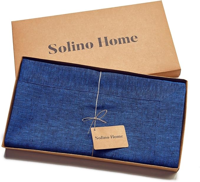 Solino Home Linen Tablecloth 60 x 108 Inch - 100% Pure Linen Royal Blue Table Cloth for Rectangular Tables - Athena, Machine Washable Cloth Tablecloth for New Year