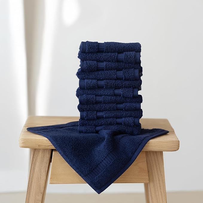 SALBAKOS 100% Turkish Cotton Washcloth Set of 12 13x13 inch | Heirloom Quality | Hotel & Spa Collection | Ultra Soft, Super Absorbent, Washcloth Towels | Made in Turkey (Navy, 12 Washcloths)