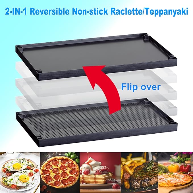 TAMARIT Raclette Party Grill Portable Indoor Electric Korean BBQ Grill 2 in 1 Raclette Table Griddle with Nonstick Coating Plate 4 Pizza Pans 8 Cheese Trays Upper and Lower Heater, PFAS-No
