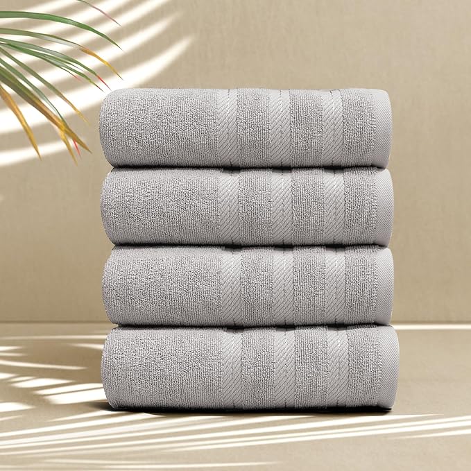 Hearth & Harbor Luxury Hand Towels - 100% Ring Spun Cotton Hand Towels for Bathroom, Shower, Spa, Soft & Absorbent Towels, 4 Piece Set, Light Gray