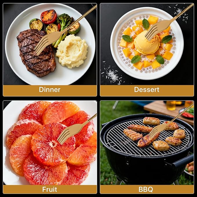 2 PCS Extendable Fork, Expandable Fork for Prank/Jokes, Extended Extending Extend Extender Extension from 8.7" to 25.4" Extra Long, Stainless Steel Telescopic/Telescoping/Retractable Forks. Gold