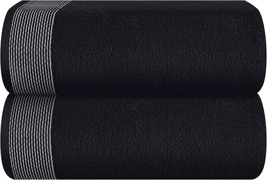 Belizzi Home Cotton 2 Pack Oversized Bath Sheet 35 x 70, Large Bath Sheet, Ultra Absorbent, Compact, Eco-Friendly and 100% Recyclable, Quick Drying and Lightweight Towel - Black