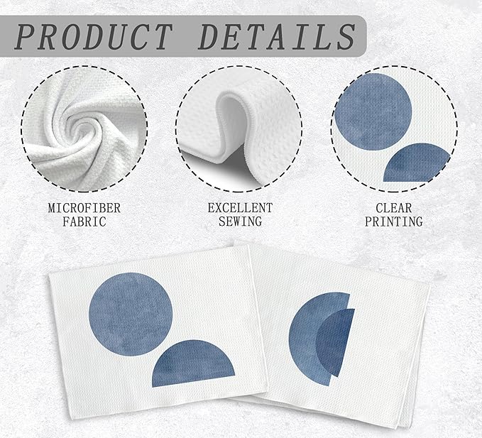 Bohemian Blue Circle Kitchen Towels and Dishcloths Set of 2, Abstract Flower Decorative Hand Towels, Blue Botanical Drying Cloth Towels for Bohemian Bathroom, 1624 Inches