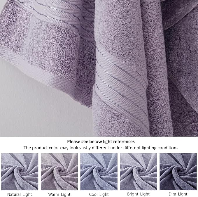 COZYART Lavender Bath Towels for Bathroom 2 Pcs, 27x54 100% Cotton Bath Towel Set Super Soft Absorbent Durable 650 GSM Shower Towels for Daily Use